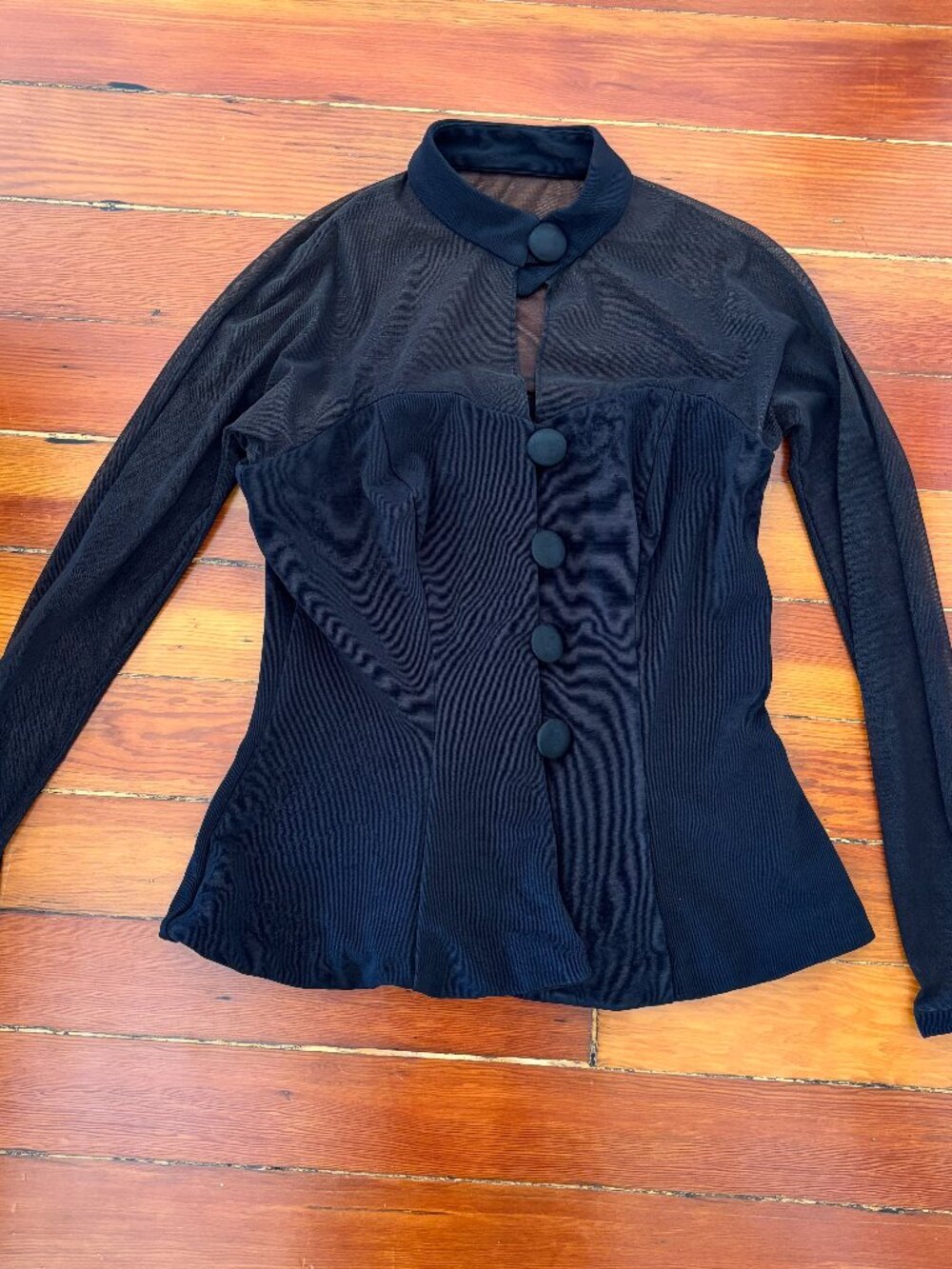 90s Vintage CBK Goth Mesh Sweetheart Long Sleeve Going Out Top Joseph Ribkoff M